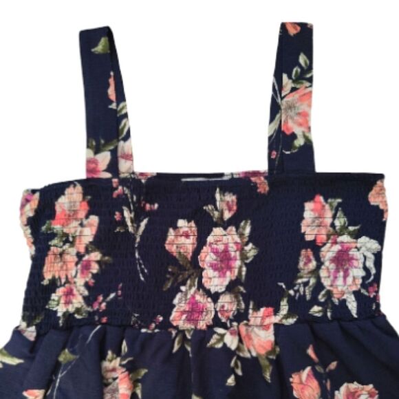 Story On Blue Floral Smocked Peplum Tank Top Large - Picture 5 of 10